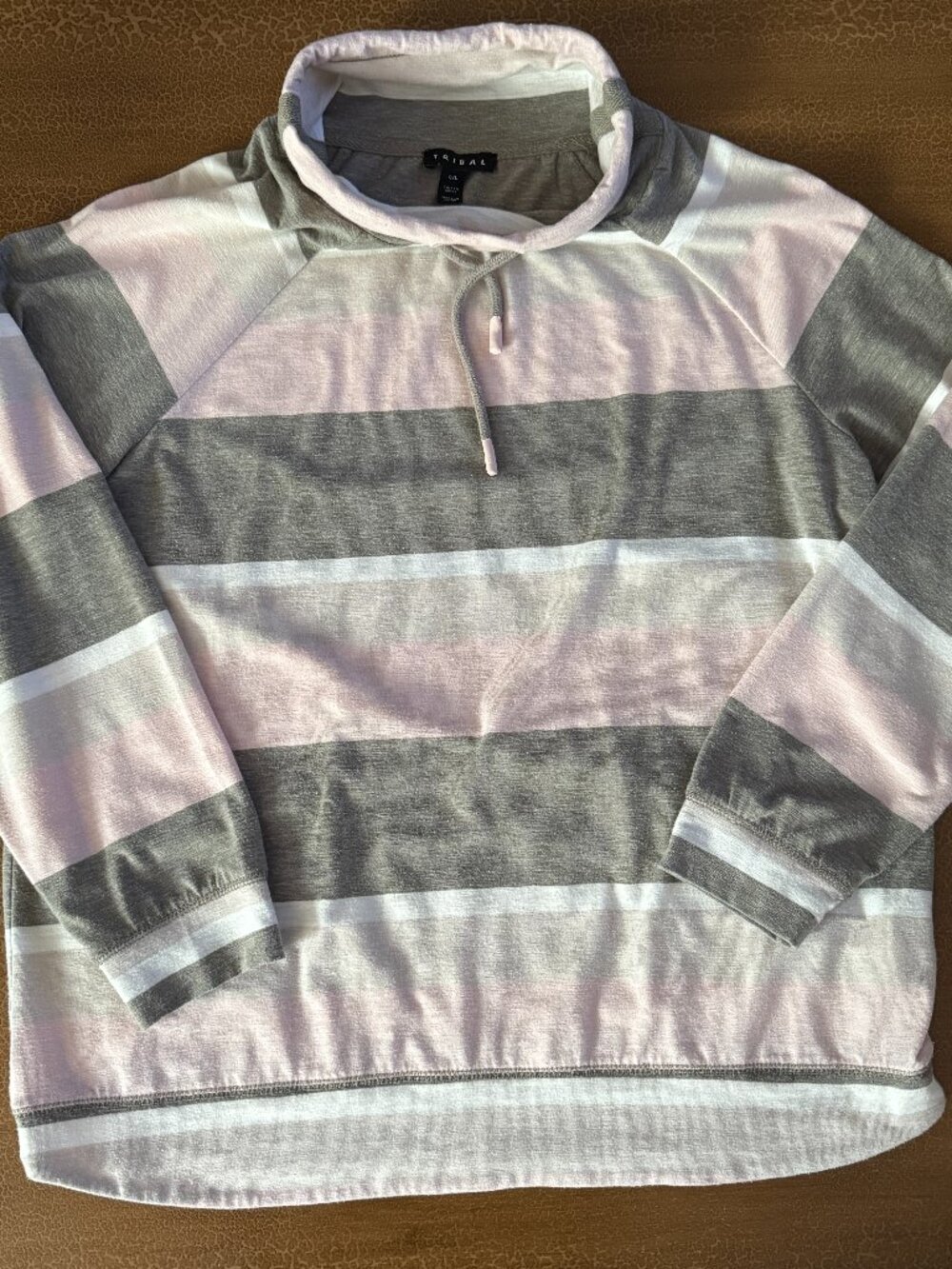 Tribal Long Sleeve Shirt - Draw String Cowl Neck Size Large